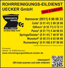 Anzeige Rohrreinigungs-Eildienst Uecker GmbH in Hannover